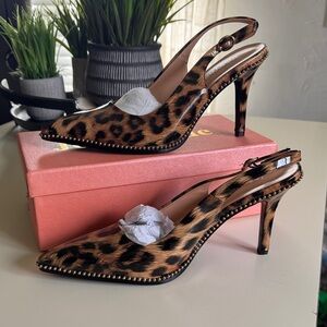 Leopard Print Slingback Pumps - Brown/Black w/gold bead detail. NEW!